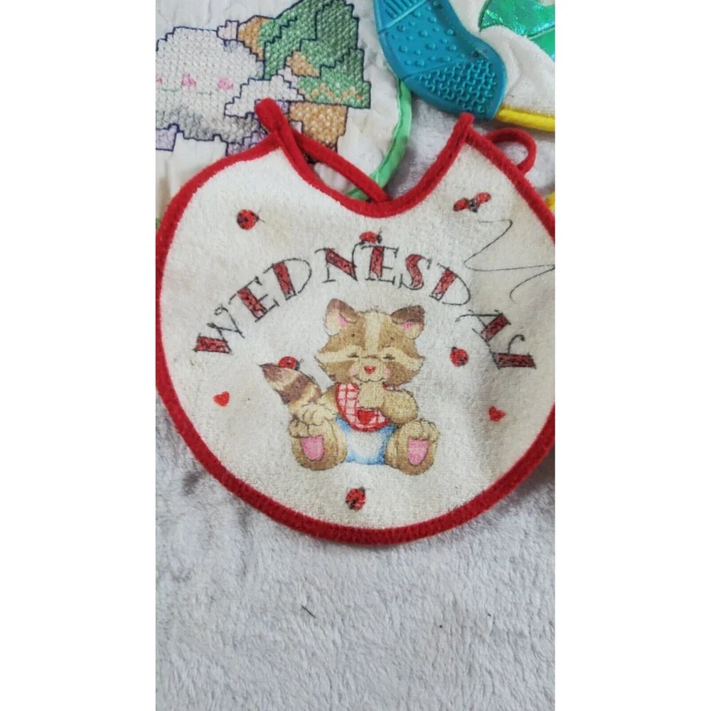 5 Vintage Pre Owned Iridescent Flower Duck Tuesday Wednesday Sheep Baby Bibs
